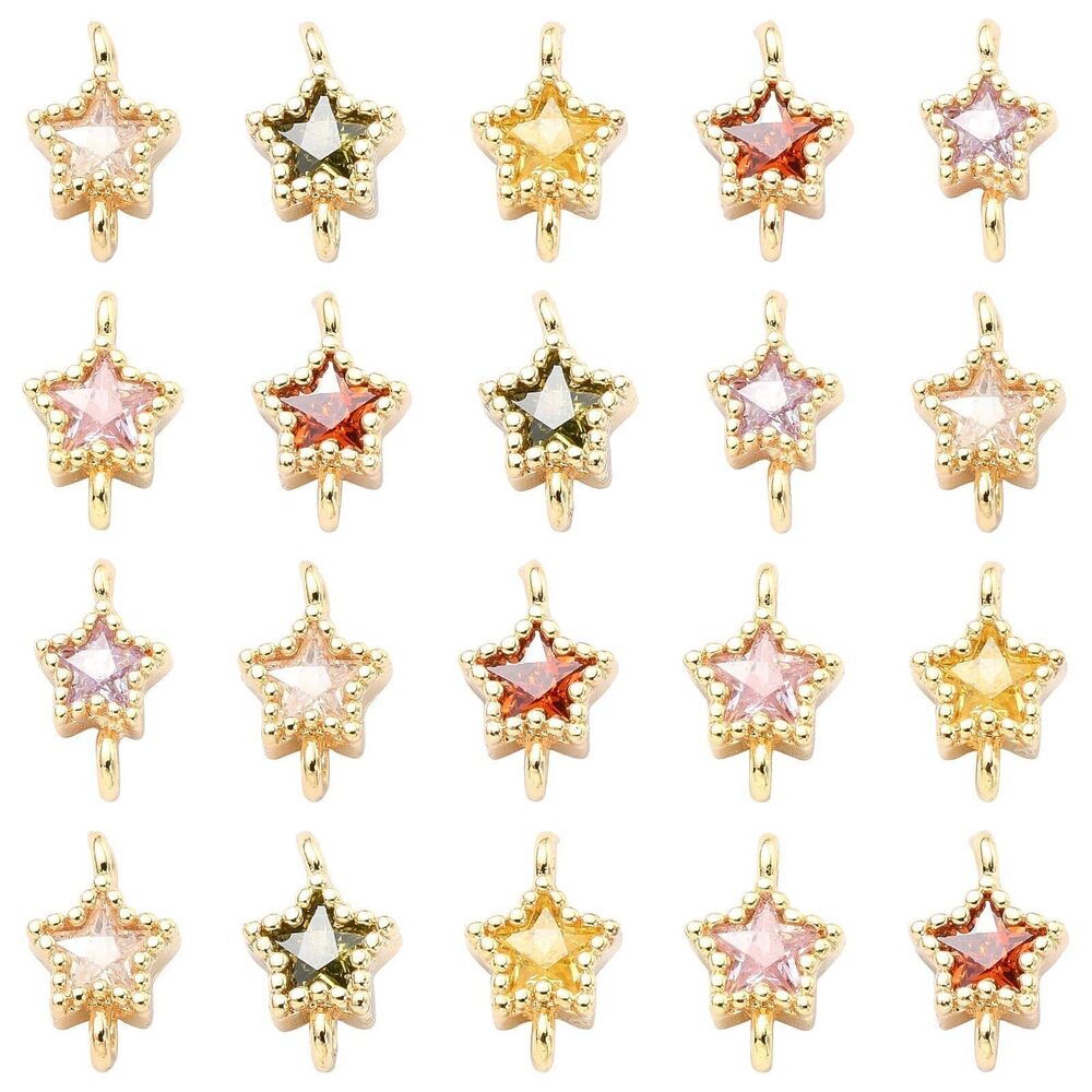 7370 20 Pcs Star Link Connector Brass Star Charms Brass Pave Connector